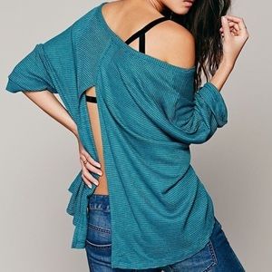 Free People LA Livin' Storyteller Thermal Tee Size XS Teal Green